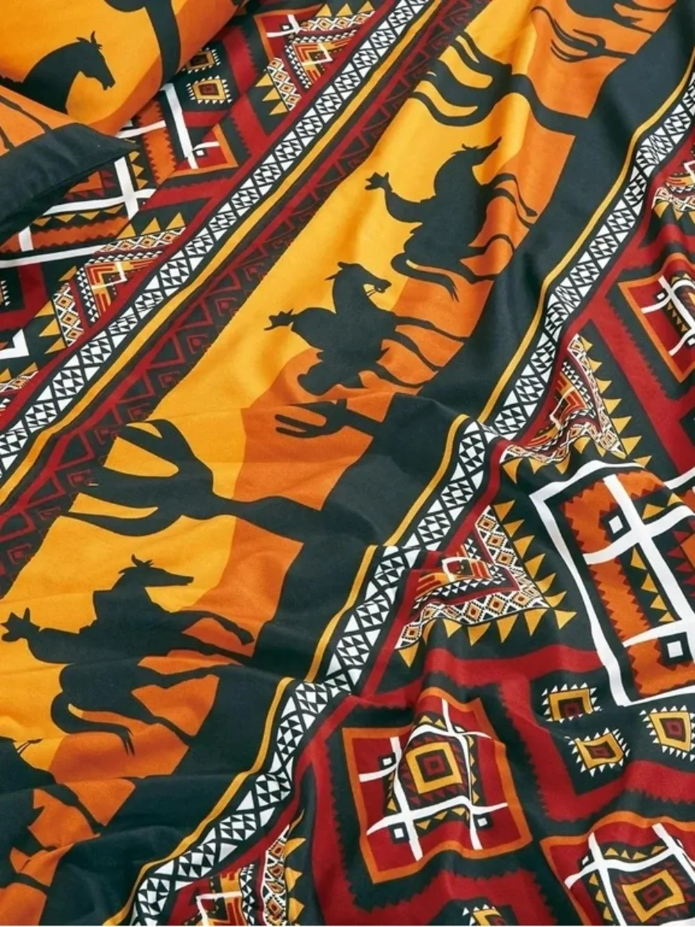 Southwest Western Print Twin 3 piece Bedding Set in Mustard and Rust by